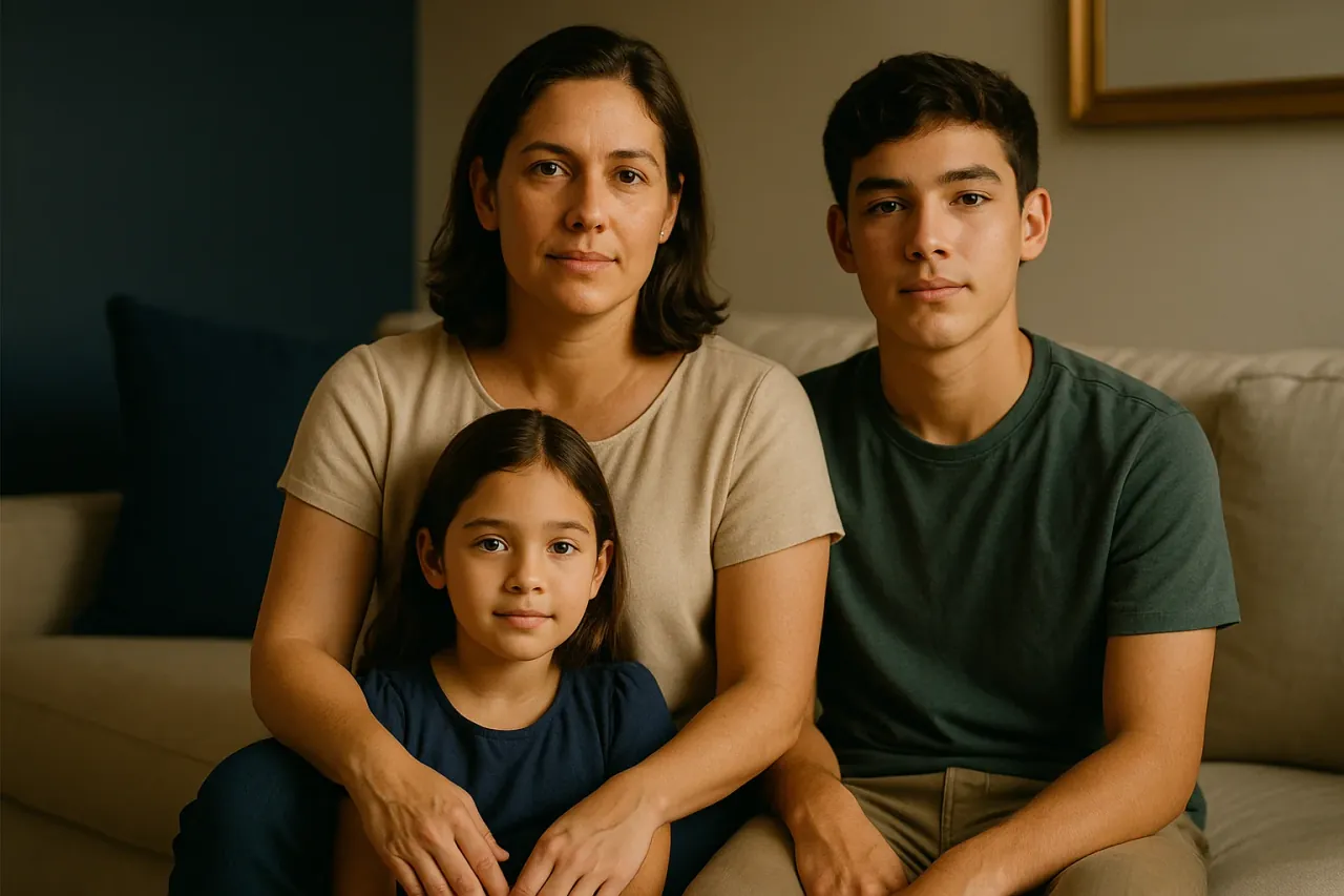 Familia latina serena en casa en Miami, informada sobre sus derechos constitucionales ante el ICE