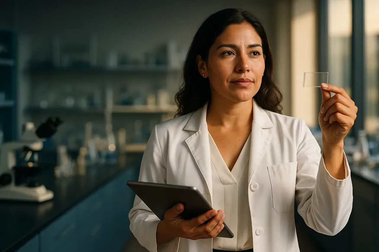 Científica investigadora en laboratorio de Miami, candidata ideal para la visa EB-2 NIW por interés nacional
